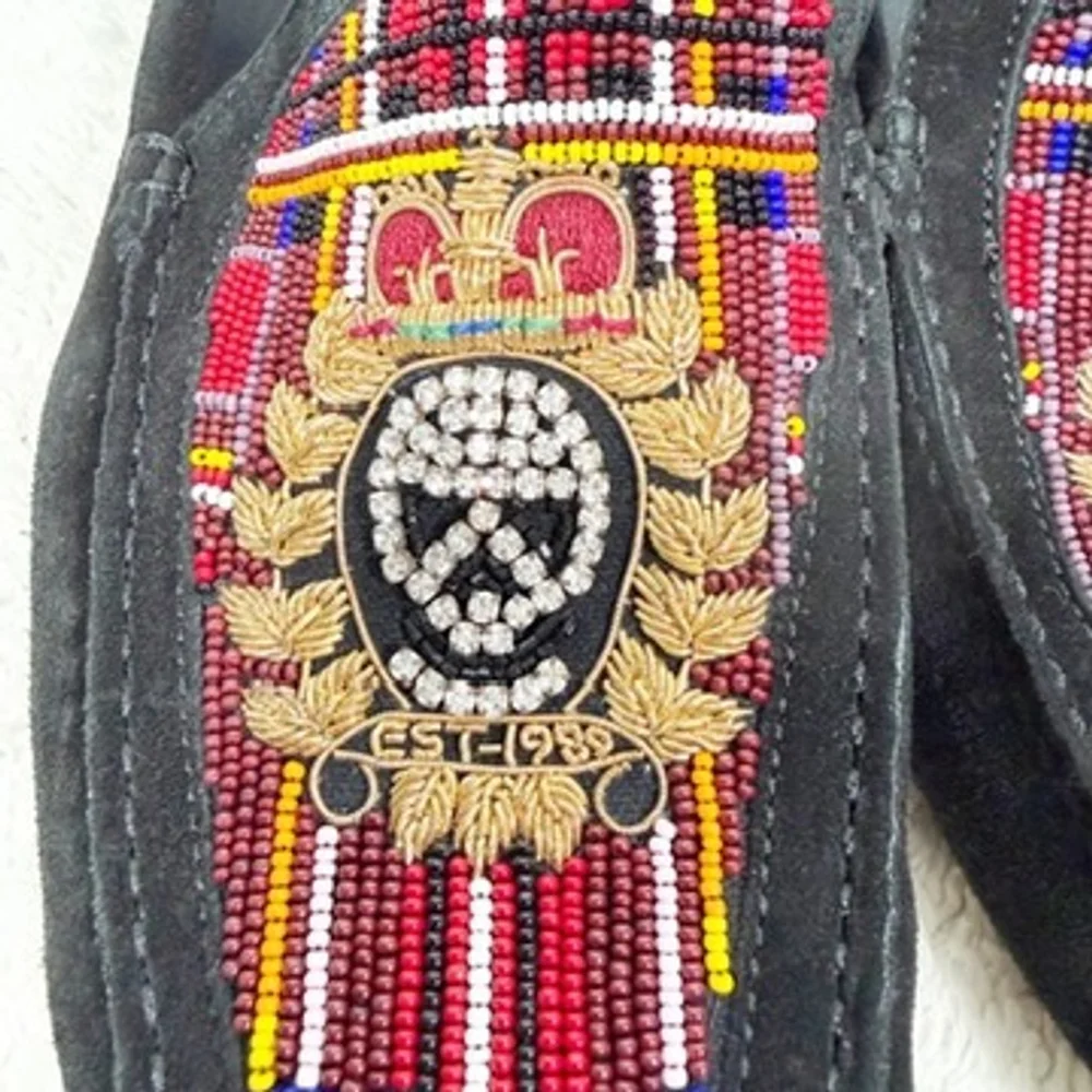 Donald J Pliner Men Size 10 Multi-Color Beaded Skull Royal Crest Leather Loafers